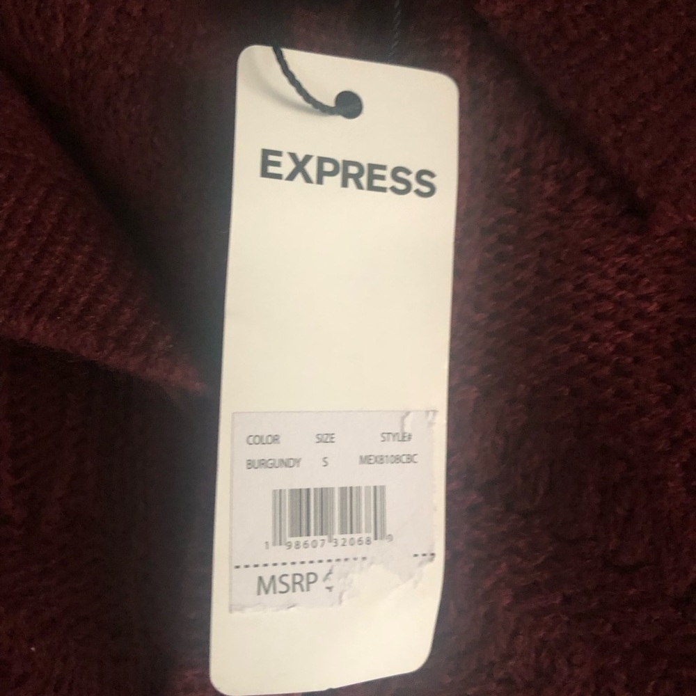 NWT Express Men's Burgundy Polo Quarter Button Up Sweater Size Small - Picture 11 of 13